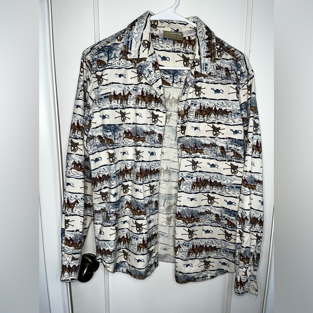 VTG Liz Claiborne Rodeo Cowboy Equestrian Button Down Shirt Loop Collar